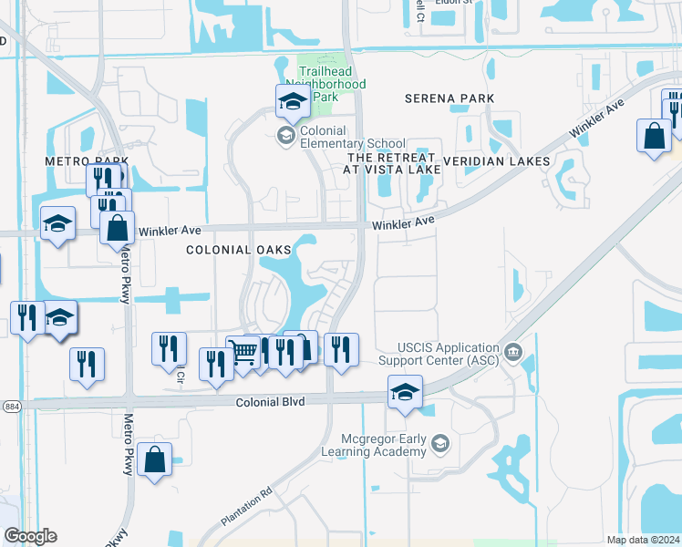 map of restaurants, bars, coffee shops, grocery stores, and more near 4101 Bellasol Circle in Fort Myers