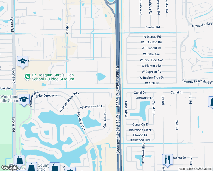 map of restaurants, bars, coffee shops, grocery stores, and more near 8125 Winnipesaukee Way in Lake Worth
