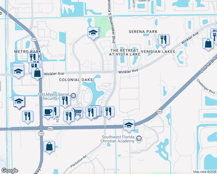 map of restaurants, bars, coffee shops, grocery stores, and more near 4101 Bellasol Circle in Fort Myers