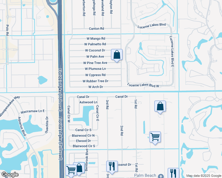 map of restaurants, bars, coffee shops, grocery stores, and more near 7563 Canal Drive in Lake Worth