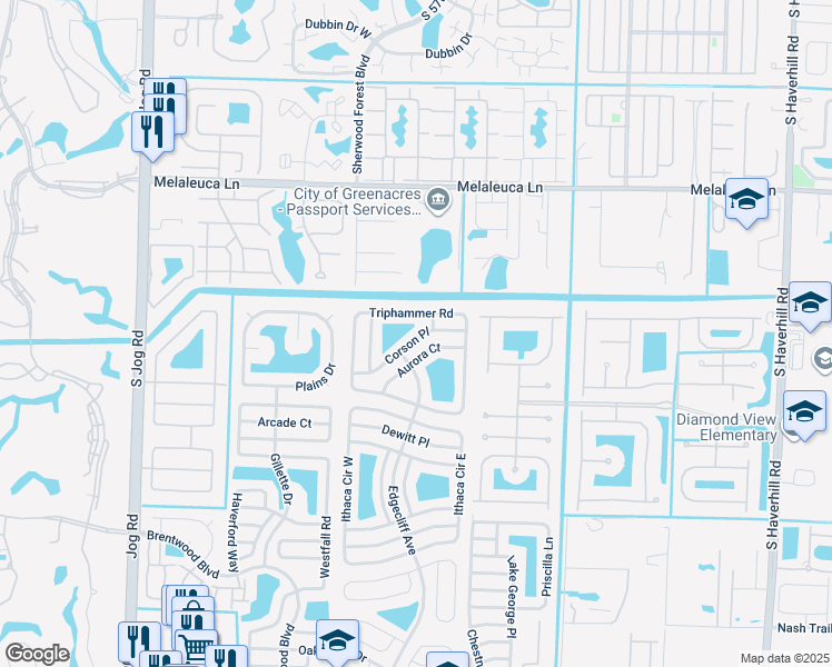map of restaurants, bars, coffee shops, grocery stores, and more near 5857 Corson Place in Lake Worth