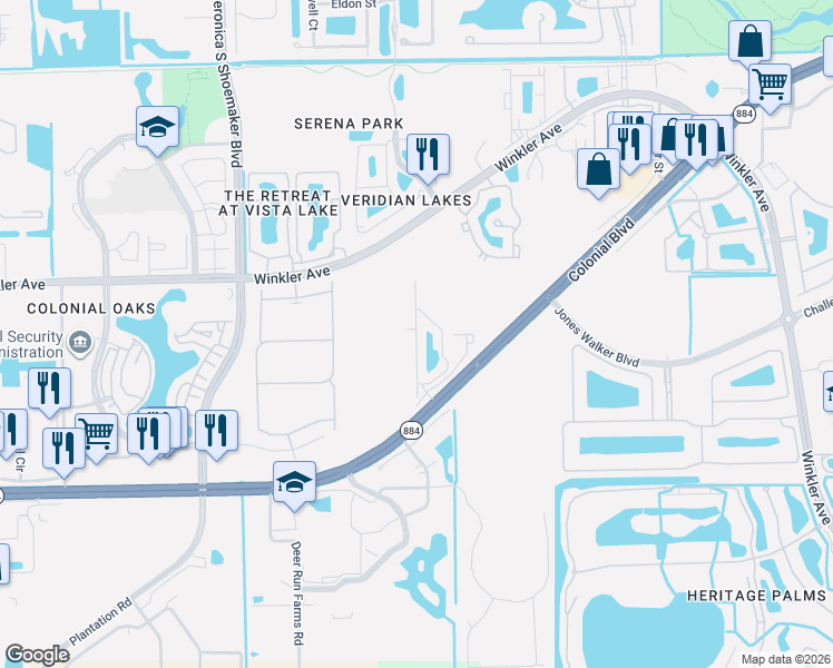 map of restaurants, bars, coffee shops, grocery stores, and more near 4115 Umbria Lane in Fort Myers