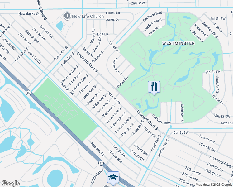 map of restaurants, bars, coffee shops, grocery stores, and more near 4896 Mae Avenue South in Lehigh Acres