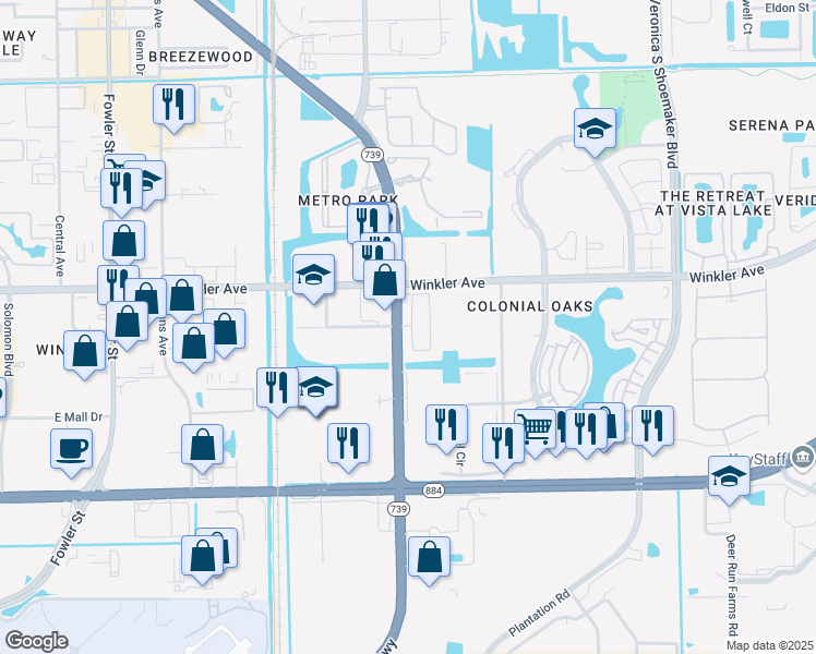 map of restaurants, bars, coffee shops, grocery stores, and more near 4101 Metro Parkway in Fort Myers