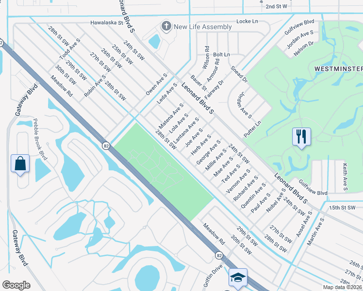 map of restaurants, bars, coffee shops, grocery stores, and more near 4973 28th Street Southwest in Lehigh Acres