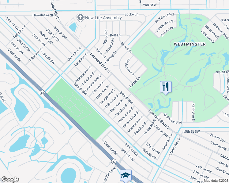 map of restaurants, bars, coffee shops, grocery stores, and more near 2405 George Avenue South in Lehigh Acres