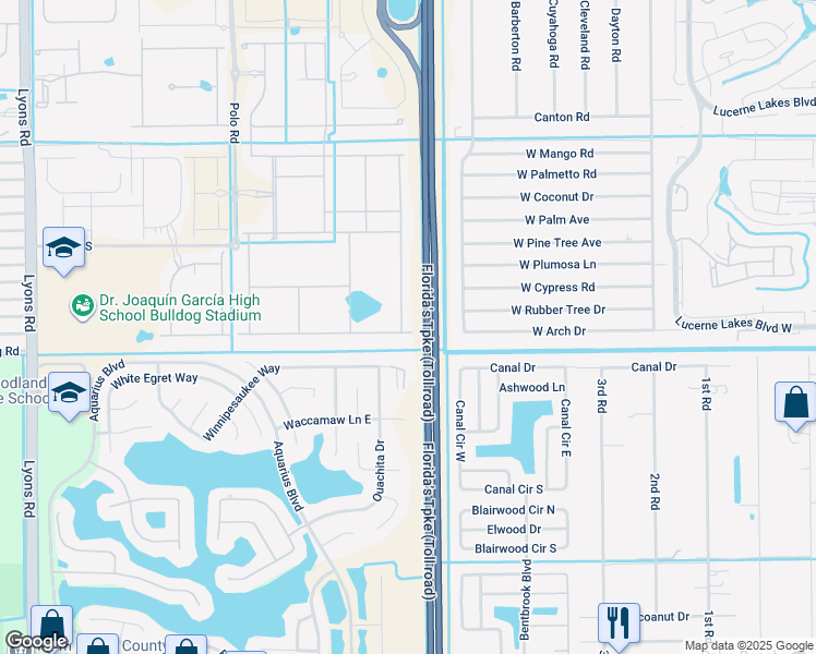 map of restaurants, bars, coffee shops, grocery stores, and more near 5032 Blistering Way in Lake Worth