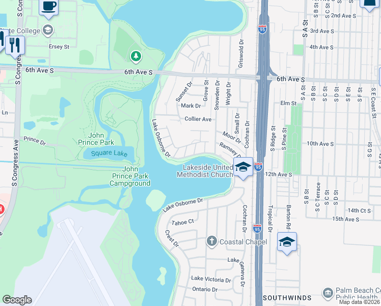 map of restaurants, bars, coffee shops, grocery stores, and more near 4 Cynthia Lane in Lake Worth