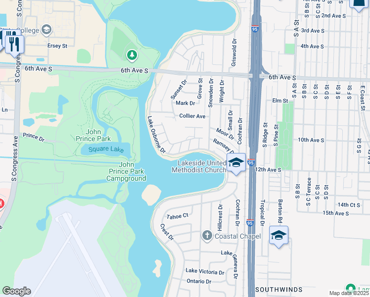 map of restaurants, bars, coffee shops, grocery stores, and more near 4 Cynthia Lane in Lake Worth