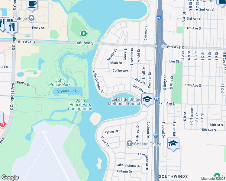 map of restaurants, bars, coffee shops, grocery stores, and more near 215 Cynthia Lane in Lake Worth