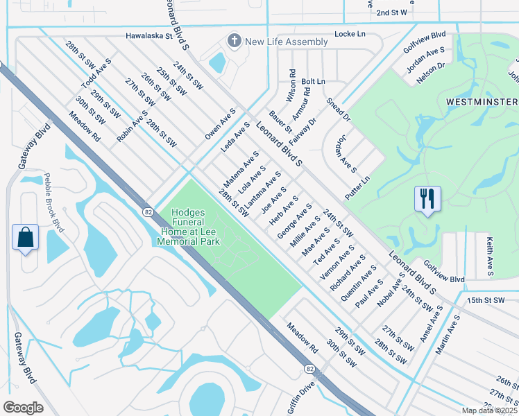 map of restaurants, bars, coffee shops, grocery stores, and more near 2422 Joe Avenue South in Lehigh Acres