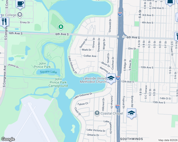 map of restaurants, bars, coffee shops, grocery stores, and more near 4 Cynthia Lane in Lake Worth