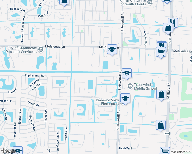 map of restaurants, bars, coffee shops, grocery stores, and more near 5059 Starblaze Drive in Greenacres