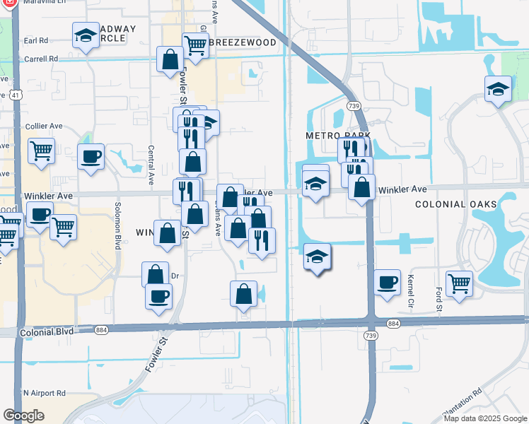 map of restaurants, bars, coffee shops, grocery stores, and more near 2674 Winkler Avenue in Fort Myers