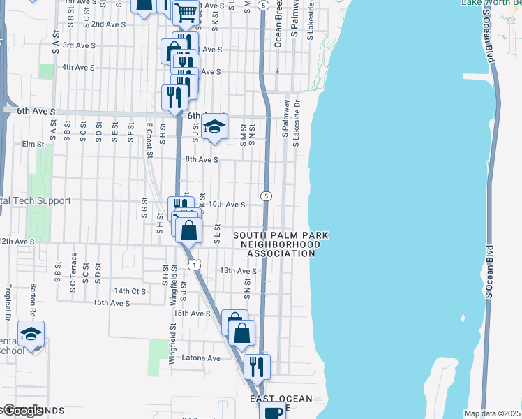 map of restaurants, bars, coffee shops, grocery stores, and more near 928 South Federal Highway in Lake Worth