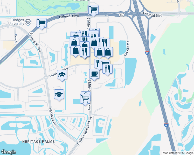 map of restaurants, bars, coffee shops, grocery stores, and more near 7974 Dani Drive in Fort Myers