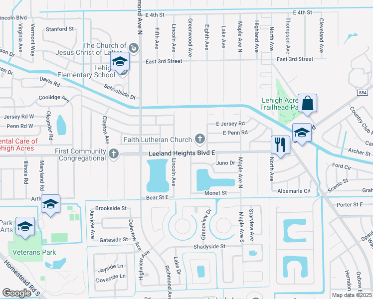 map of restaurants, bars, coffee shops, grocery stores, and more near 101 Greenwood Avenue in Lehigh Acres