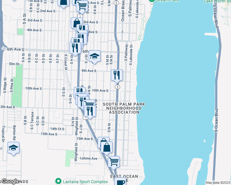 map of restaurants, bars, coffee shops, grocery stores, and more near 928 South Federal Highway in Lake Worth