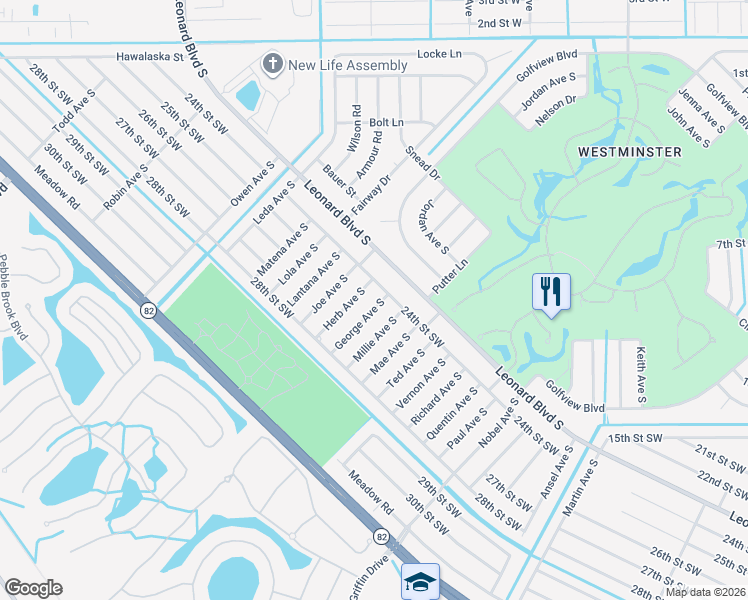 map of restaurants, bars, coffee shops, grocery stores, and more near 2404 George Avenue South in Lehigh Acres