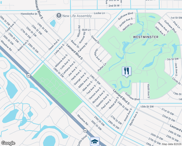map of restaurants, bars, coffee shops, grocery stores, and more near 4924 24th Street Southwest in Lehigh Acres