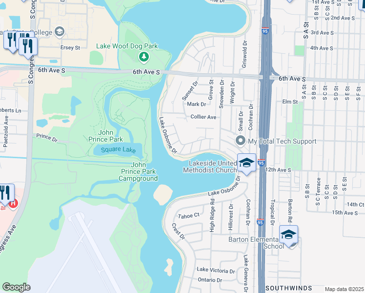 map of restaurants, bars, coffee shops, grocery stores, and more near 215 Cynthia Lane in Lake Worth