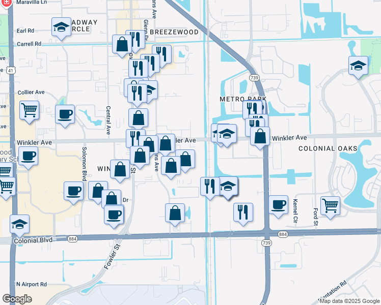 map of restaurants, bars, coffee shops, grocery stores, and more near 2674 Winkler Avenue in Fort Myers