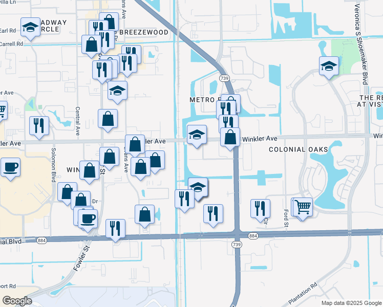 map of restaurants, bars, coffee shops, grocery stores, and more near 2830 Winkler Avenue in Fort Myers