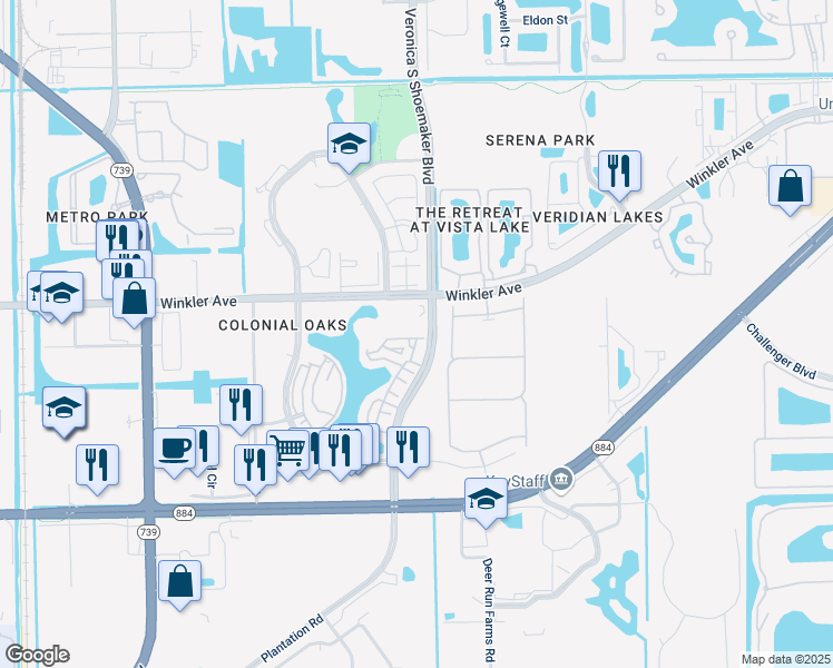 map of restaurants, bars, coffee shops, grocery stores, and more near 4130 Veronica S Shoemaker Boulevard in Fort Myers