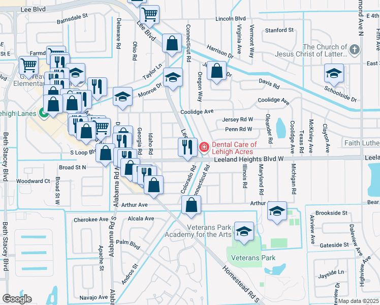 map of restaurants, bars, coffee shops, grocery stores, and more near 103 Lee Boulevard in Lehigh Acres