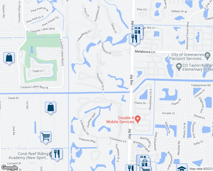 map of restaurants, bars, coffee shops, grocery stores, and more near 4770 Fountains Drive South in Lake Worth