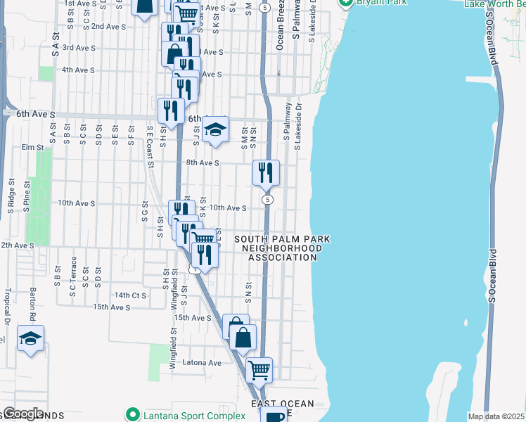 map of restaurants, bars, coffee shops, grocery stores, and more near 928 South Federal Highway in Lake Worth