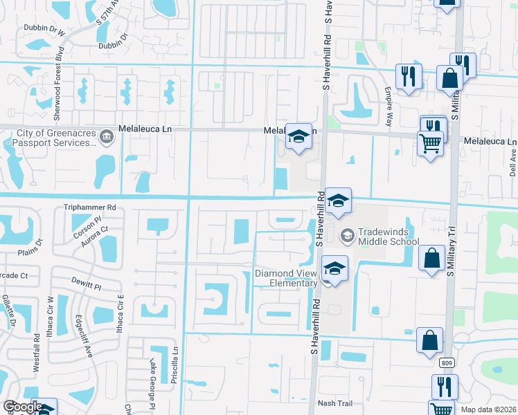 map of restaurants, bars, coffee shops, grocery stores, and more near 5039 Starblaze Drive in Greenacres