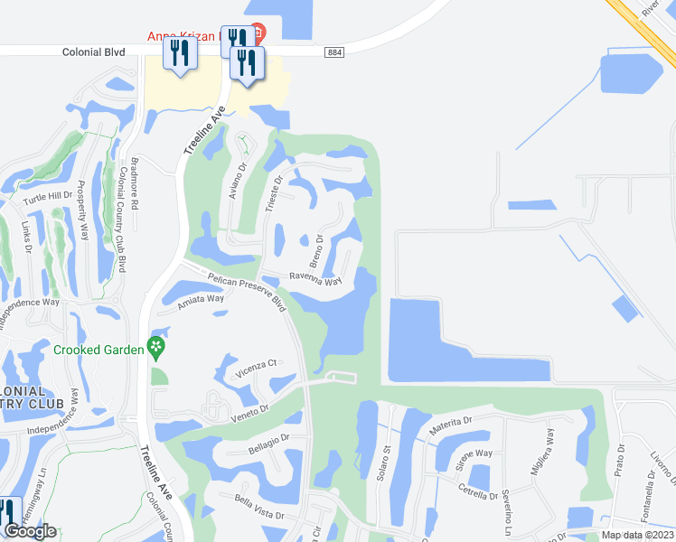 map of restaurants, bars, coffee shops, grocery stores, and more near 10739 Ravenna Way in Fort Myers