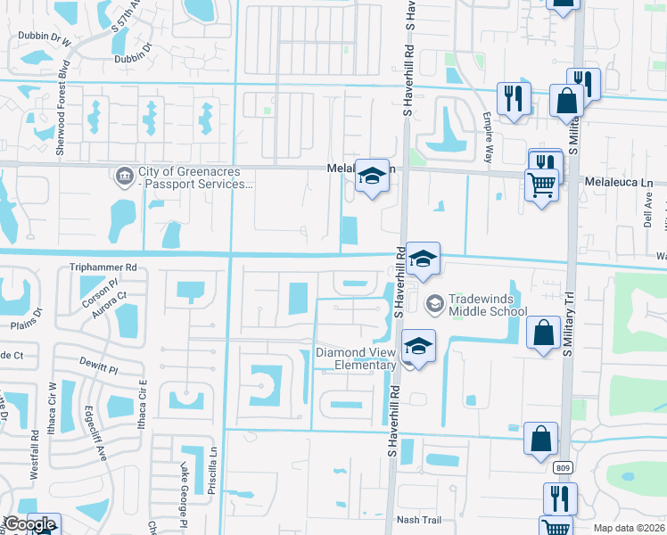 map of restaurants, bars, coffee shops, grocery stores, and more near 5039 Starblaze Drive in Greenacres