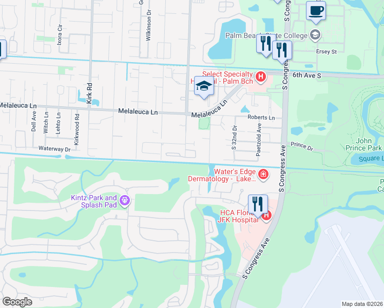 map of restaurants, bars, coffee shops, grocery stores, and more near 3454 48th Lane South in Lake Worth
