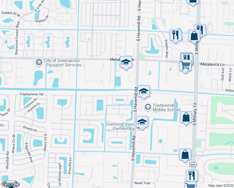 map of restaurants, bars, coffee shops, grocery stores, and more near 5039 Starblaze Drive in Greenacres