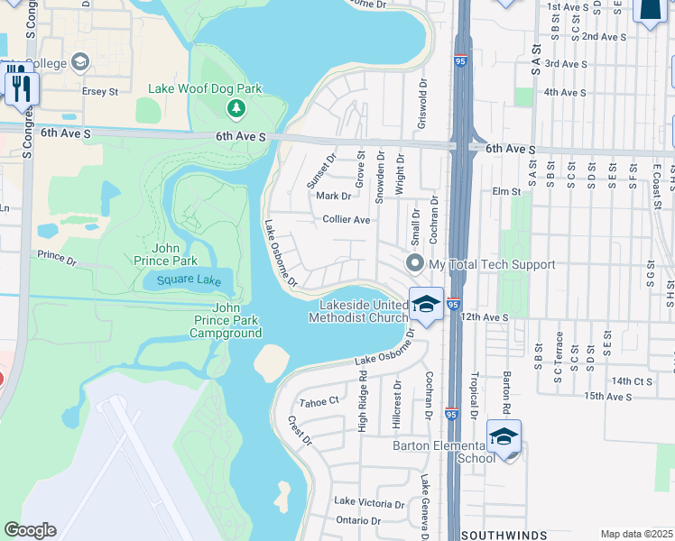 map of restaurants, bars, coffee shops, grocery stores, and more near 4 Cynthia Lane in Lake Worth