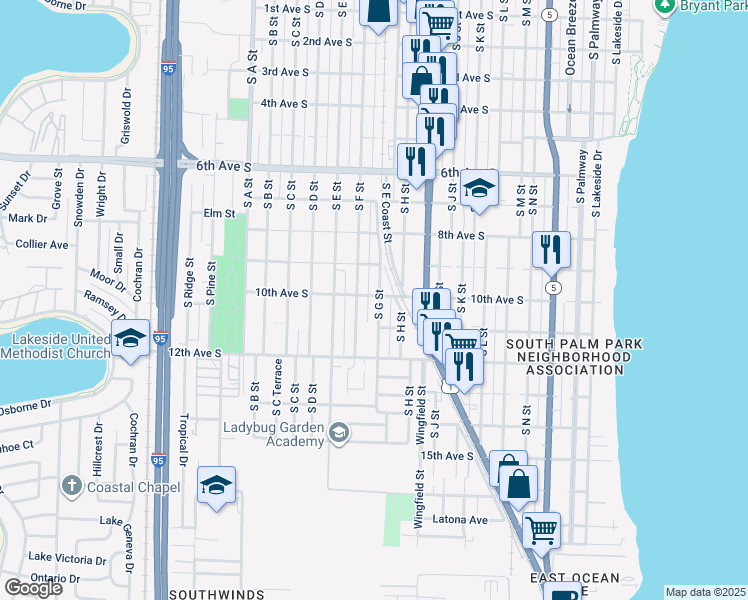 map of restaurants, bars, coffee shops, grocery stores, and more near 1000 10th Avenue South in Lake Worth