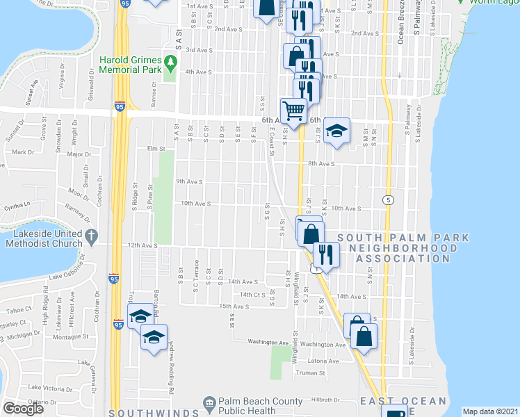 map of restaurants, bars, coffee shops, grocery stores, and more near 1000 10th Avenue South in Lake Worth