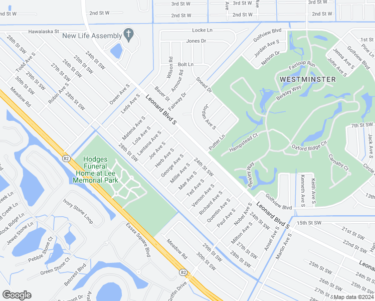 map of restaurants, bars, coffee shops, grocery stores, and more near 4926 24th Street Southwest in Lehigh Acres