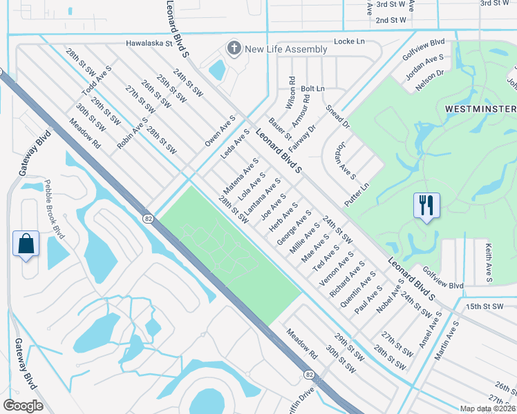 map of restaurants, bars, coffee shops, grocery stores, and more near 2429 Lantana Avenue South in Lehigh Acres
