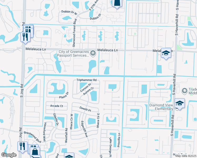 map of restaurants, bars, coffee shops, grocery stores, and more near 5976 Triphammer Road in Lake Worth