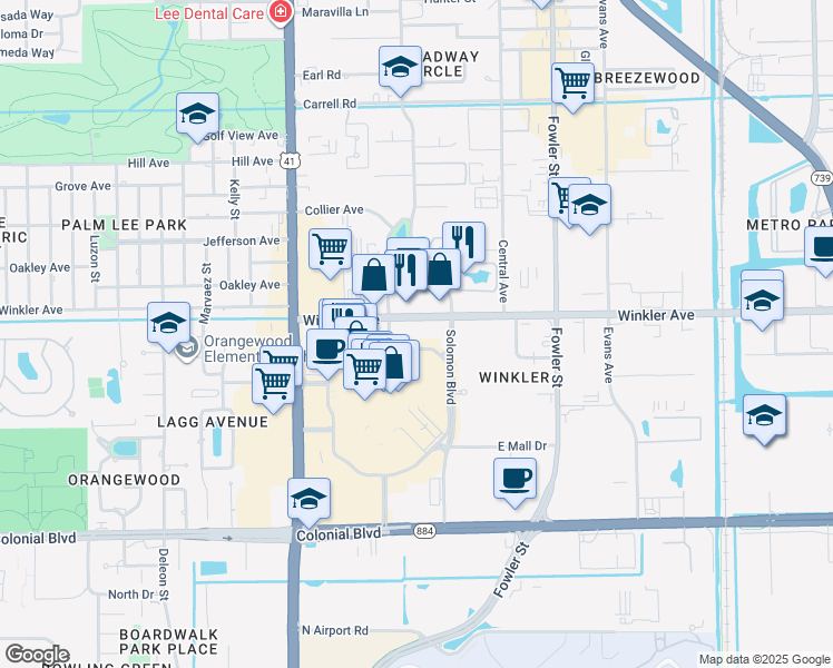 map of restaurants, bars, coffee shops, grocery stores, and more near 2244 Winkler Avenue in Fort Myers