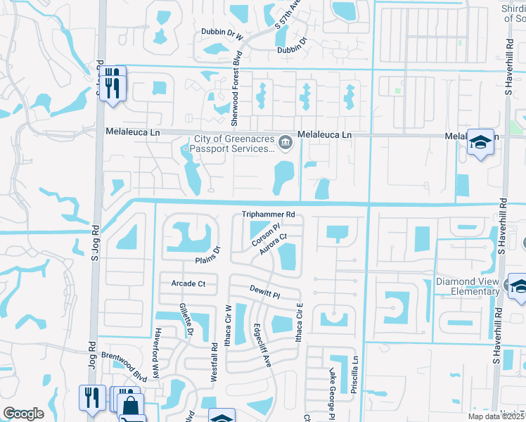 map of restaurants, bars, coffee shops, grocery stores, and more near 5944 Triphammer Road in Lake Worth