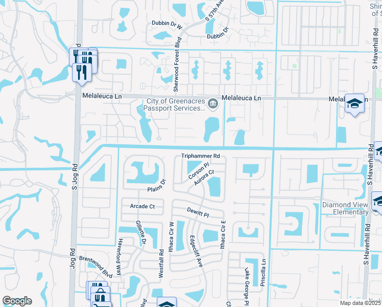 map of restaurants, bars, coffee shops, grocery stores, and more near 5944 Triphammer Road in Lake Worth