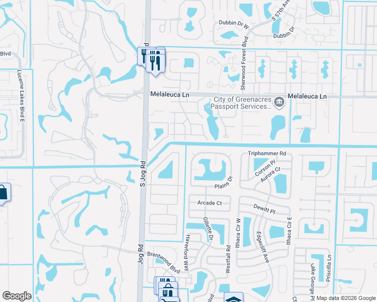 map of restaurants, bars, coffee shops, grocery stores, and more near 5037 Angola Circle in Lake Worth