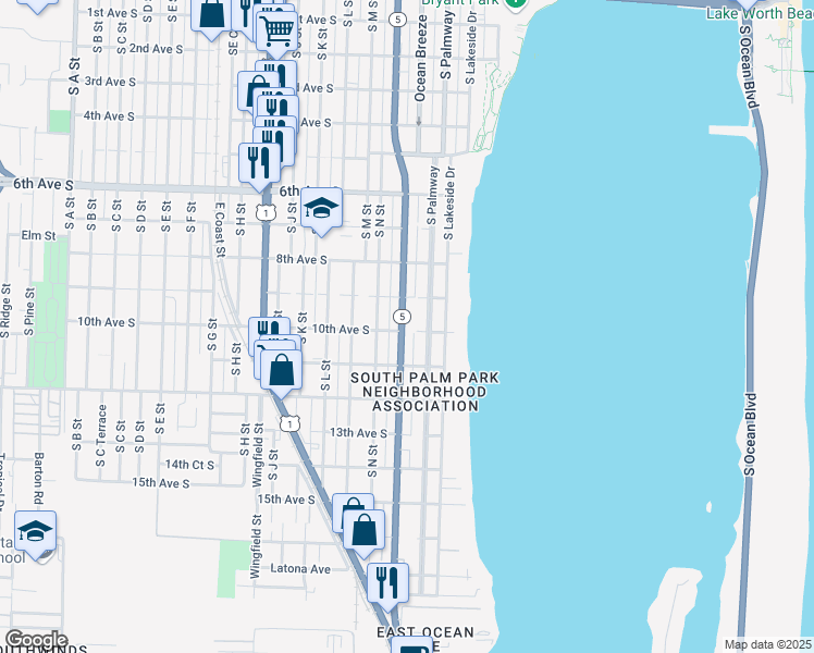 map of restaurants, bars, coffee shops, grocery stores, and more near 928 South Federal Highway in Lake Worth
