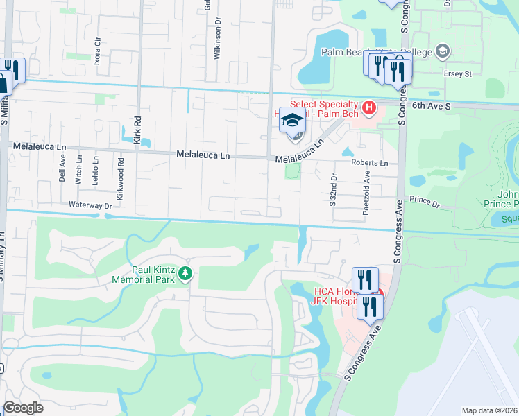 map of restaurants, bars, coffee shops, grocery stores, and more near 3548 Brooklyn Lane in Lake Worth