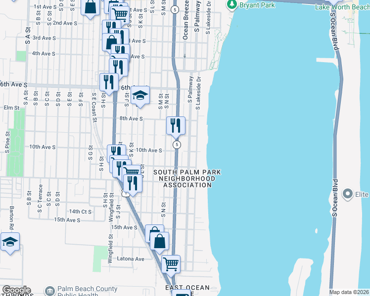 map of restaurants, bars, coffee shops, grocery stores, and more near 928 South Federal Highway in Lake Worth
