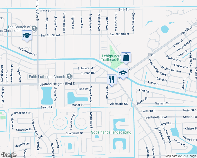 map of restaurants, bars, coffee shops, grocery stores, and more near 1008 East Bougainvillea Road in Lehigh Acres
